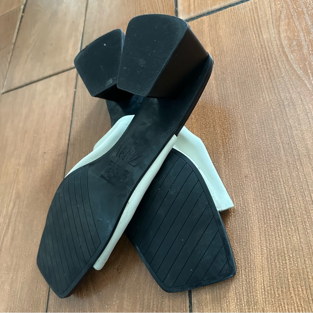 Zara Shoes Woman Mules Kitten Heel Leather Beige Size 40 USA 9 - Picture 9 of 11